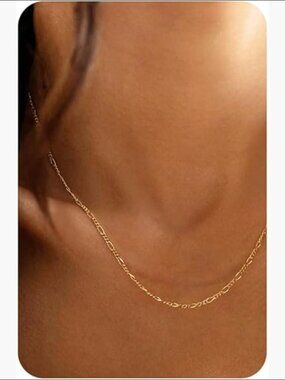 14K Gold Chain Necklace, 925 Sterling Silver Clasp, Dainty Choker